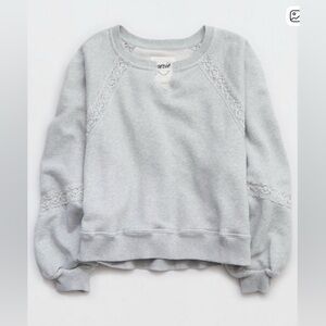 ISO Aerie Hey Crochet Sweatshirt in Medium Heather Gray size SMALL ISO